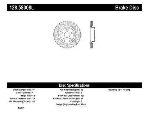 StopTech Drilled Sport Brake Rotor 11-17 Jeep Grand Cherokee (Excluding SRT8)