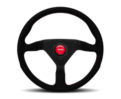 Momo Montecarlo Alcantara Steering Wheel 350 mm - Black/Red Stitch/Black Spokes