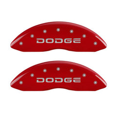 MGP 4 Caliper Covers Engraved Front & Rear Broken D/Dodge Red finish silver ch