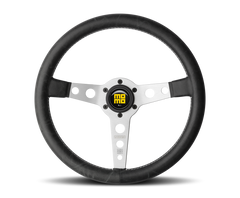 Momo Prototipo Steering Wheel 350 mm - Black Leather/White Stitch/Brshd Spokes