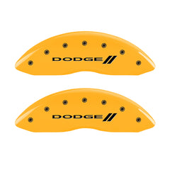 MGP 4 Caliper Covers Engraved Front & Rear With stripes/Dodge Yellow finish black ch