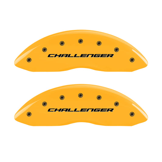 MGP 4 Caliper Covers Engrvd Front Block/Challenger Engrvd Rear Vintage Style/RT Yellow fnsh Blk ch