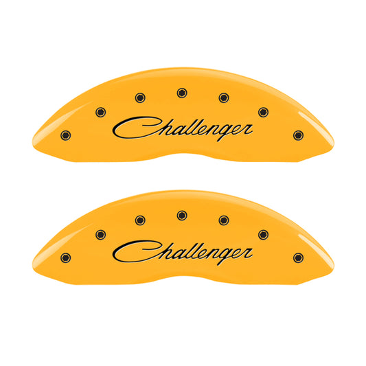 MGP 4 Caliper Covers Engraved Front Cursive/Challenger Engraved Rear RT Yellow finish black ch