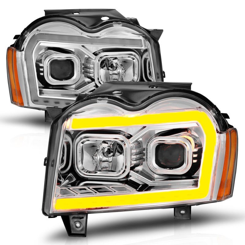 ANZO - ANZO 05-07 Jeep Grand Cherokee Projector Headlights - w/ Light Bar Switchback Chrome Housing - Demon Performance