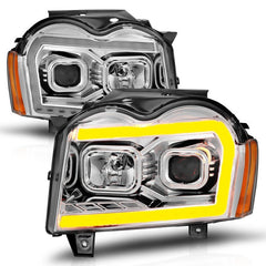 ANZO - ANZO 05-07 Jeep Grand Cherokee Projector Headlights - w/ Light Bar Switchback Chrome Housing - Demon Performance