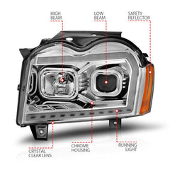ANZO - ANZO 05-07 Jeep Grand Cherokee Projector Headlights - w/ Light Bar Switchback Chrome Housing - Demon Performance