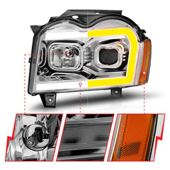 ANZO - ANZO 05-07 Jeep Grand Cherokee Projector Headlights - w/ Light Bar Switchback Chrome Housing - Demon Performance