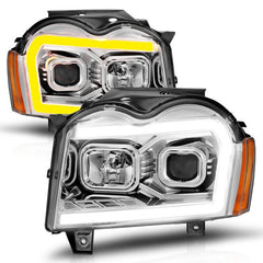 ANZO - ANZO 05-07 Jeep Grand Cherokee Projector Headlights - w/ Light Bar Switchback Chrome Housing - Demon Performance