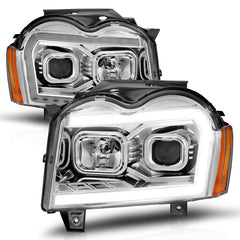 ANZO - ANZO 05-07 Jeep Grand Cherokee Projector Headlights - w/ Light Bar Switchback Chrome Housing - Demon Performance