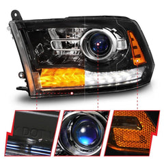ANZO - Anzo 09-18 Dodge 1500-3500 LED Plank Style Headlights w/Switchback+Sequential Hyper Black (OE Style) - Demon Performance