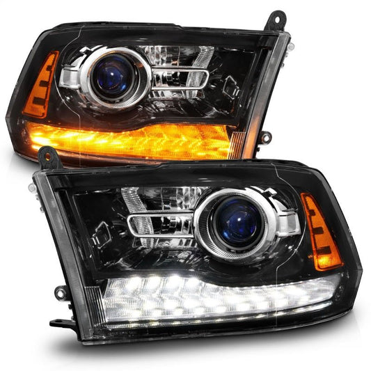 ANZO - Anzo 09-18 Dodge 1500-3500 LED Plank Style Headlights w/Switchback+Sequential Hyper Black (OE Style) - Demon Performance
