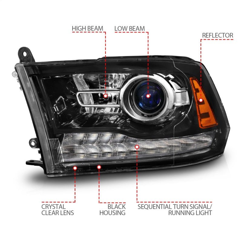 ANZO - Anzo 09-18 Dodge 1500-3500 LED Plank Style Headlights w/Switchback+Sequential Hyper Black (OE Style) - Demon Performance