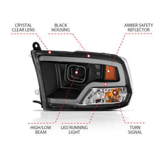 ANZO - ANZO 09-18 Dodge Ram 1500 Plank Style Projector Headlights Black w/ Halo - Demon Performance