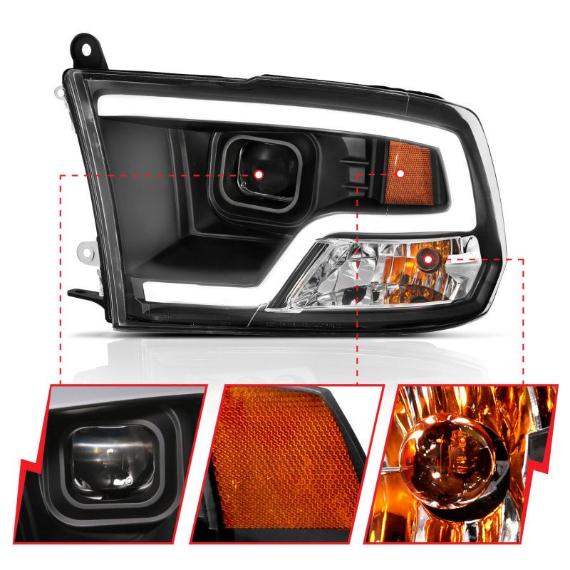 ANZO - ANZO 09-18 Dodge Ram 1500 Plank Style Projector Headlights Black w/ Halo - Demon Performance