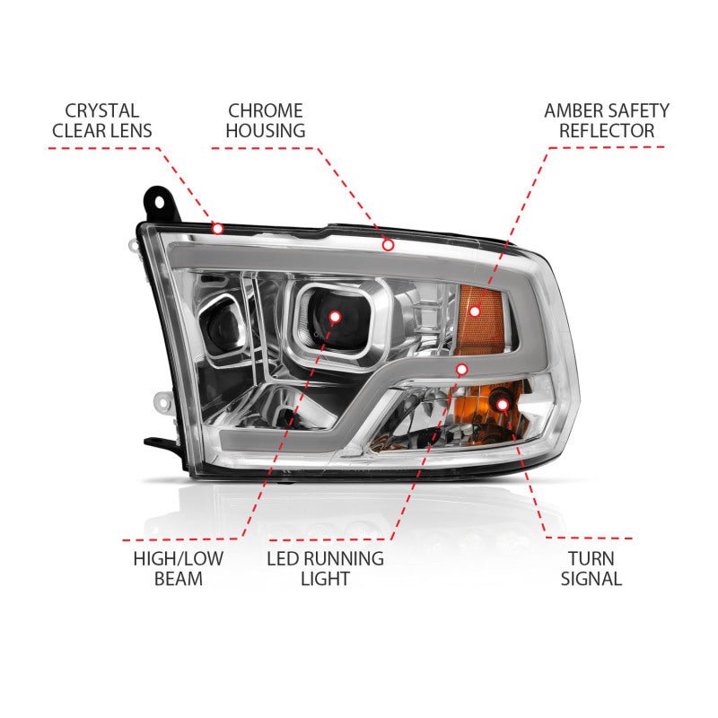 ANZO - ANZO 09-18 Dodge Ram 1500 Plank Style Projector Headlights Chrome w/ Halo - Demon Performance