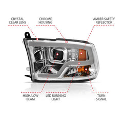 ANZO - ANZO 09-18 Dodge Ram 1500 Plank Style Projector Headlights Chrome w/ Halo - Demon Performance