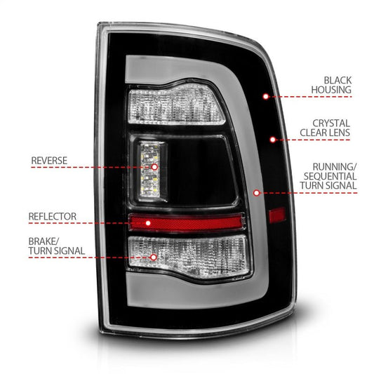 ANZO - ANZO 09-18 Dodge Ram 1500 Sequential LED Taillights Black - Demon Performance