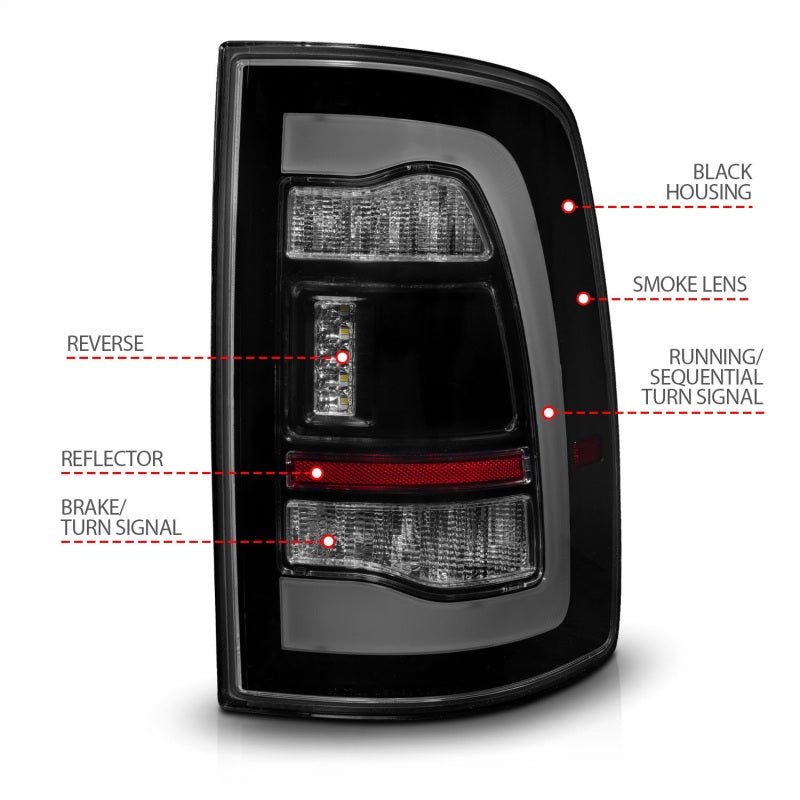 ANZO - ANZO 09-18 Dodge Ram 1500 Sequential LED Taillights Smoke Black w/Switchback Amber Signal - Demon Performance