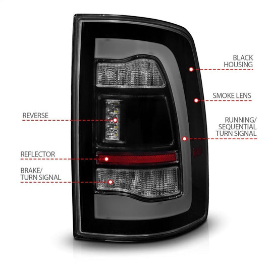 ANZO - ANZO 09-18 Dodge Ram 1500 Sequential LED Taillights Smoke Black w/Switchback Amber Signal - Demon Performance