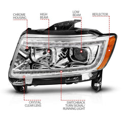 ANZO - ANZO 11-13 Jeep Grand Cherokee (Factory Halogen Only) Projector Headlights w/Light Bar Swchbk Chrome - Demon Performance