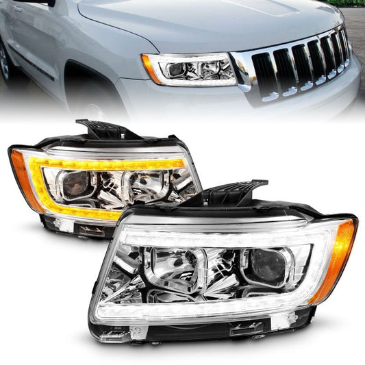 ANZO - ANZO 11-13 Jeep Grand Cherokee (Factory Halogen Only) Projector Headlights w/Light Bar Swchbk Chrome - Demon Performance