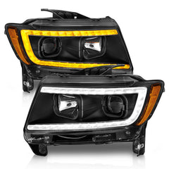 ANZO - ANZO 11-13 Jeep Grand Cherokee (Factory Halogen Only) Projector Headlights w/Light Bar Swtchbk Black - Demon Performance