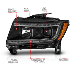ANZO - ANZO 11-13 Jeep Grand Cherokee (Factory Halogen Only) Projector Headlights w/Light Bar Swtchbk Black - Demon Performance