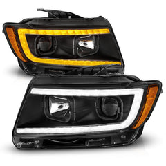 ANZO - ANZO 11-13 Jeep Grand Cherokee (Factory Halogen Only) Projector Headlights w/Light Bar Swtchbk Black - Demon Performance