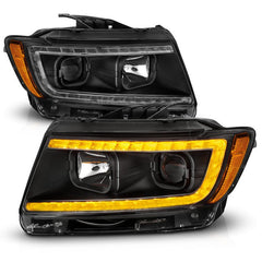 ANZO - ANZO 11-13 Jeep Grand Cherokee (Factory Halogen Only) Projector Headlights w/Light Bar Swtchbk Black - Demon Performance