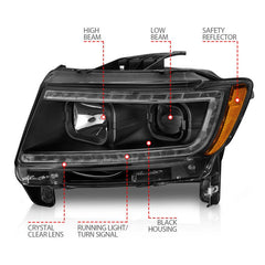 ANZO - ANZO 11-13 Jeep Grand Cherokee (Factory Halogen Only) Projector Headlights w/Light Bar Swtchbk Black - Demon Performance