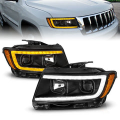 ANZO - ANZO 11-13 Jeep Grand Cherokee (Factory Halogen Only) Projector Headlights w/Light Bar Swtchbk Black - Demon Performance