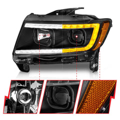 ANZO - ANZO 11-13 Jeep Grand Cherokee (Factory Halogen Only) Projector Headlights w/Light Bar Swtchbk Black - Demon Performance