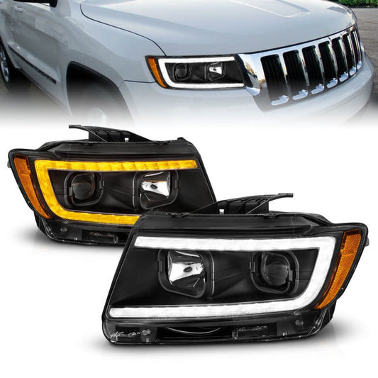 ANZO - ANZO 11-13 Jeep Grand Cherokee (Factory Halogen Only) Projector Headlights w/Light Bar Swtchbk Black - Demon Performance