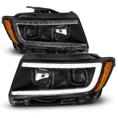 ANZO - ANZO 11-13 Jeep Grand Cherokee (Factory Halogen Only) Projector Headlights w/Light Bar Swtchbk Black - Demon Performance