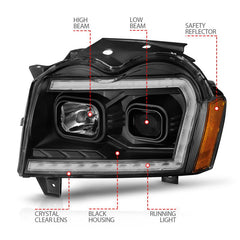 ANZO - ANZO 2005-2007 Jeep Grand Cherokee Projector Headlights w/ Light Bar Switchback Black Housing - Demon Performance