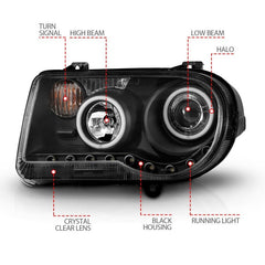 ANZO - ANZO 2005-2010 Chrysler 300C Projector Headlights w/ Halo Black (CCFL) G2 - Demon Performance
