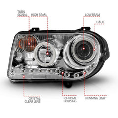 ANZO - ANZO 2005-2010 Chrysler 300C Projector Headlights w/ Halo Chrome (CCFL) G2 - Demon Performance