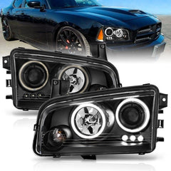 ANZO - ANZO 2006-2010 Dodge Charger Projector Headlights w/ Halo Chrome (CCFL) - Demon Performance