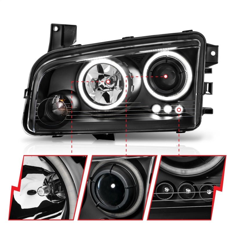 ANZO - ANZO 2006-2010 Dodge Charger Projector Headlights w/ Halo Chrome (CCFL) - Demon Performance