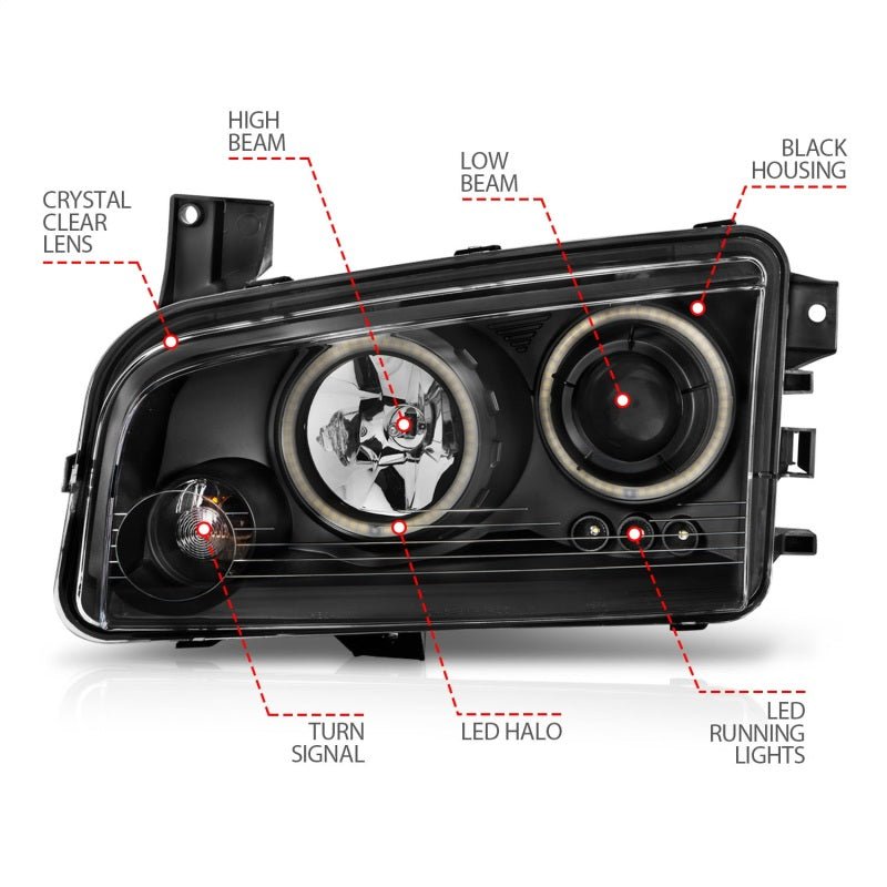 ANZO - ANZO 2006-2010 Dodge Charger Projector Headlights w/ Halo Chrome (CCFL) - Demon Performance
