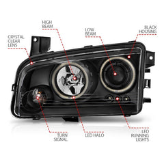 ANZO - ANZO 2006-2010 Dodge Charger Projector Headlights w/ Halo Chrome (CCFL) - Demon Performance