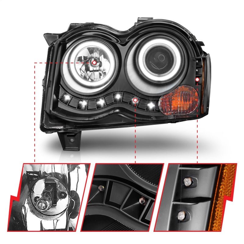 ANZO - ANZO 2008-2010 Jeep Grand Cherokee Projector Headlights w/ Halo Black (CCFL) - Demon Performance