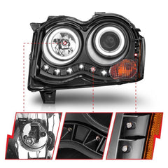 ANZO - ANZO 2008-2010 Jeep Grand Cherokee Projector Headlights w/ Halo Black (CCFL) - Demon Performance