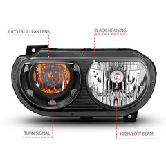 ANZO - ANZO 2008-2014 Dodge Challenger Crystal Headlights Black - Demon Performance
