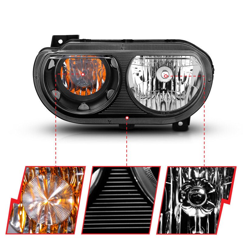ANZO - ANZO 2008-2014 Dodge Challenger Crystal Headlights Black - Demon Performance