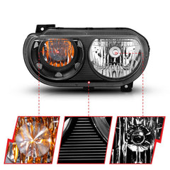 ANZO - ANZO 2008-2014 Dodge Challenger Crystal Headlights Black - Demon Performance