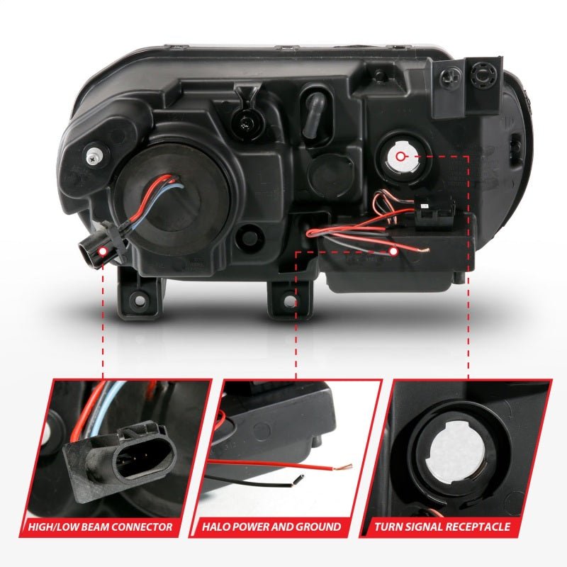 ANZO - ANZO 2008-2014 Dodge Challenger Projector Headlights w/ Halo Black (CCFL) - Demon Performance