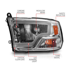 ANZO - ANZO 2009-2018 Dodge Ram 1500/ 2500/ 3500 Crystal Headlights w/ Light Bar Chrome Housing - Demon Performance
