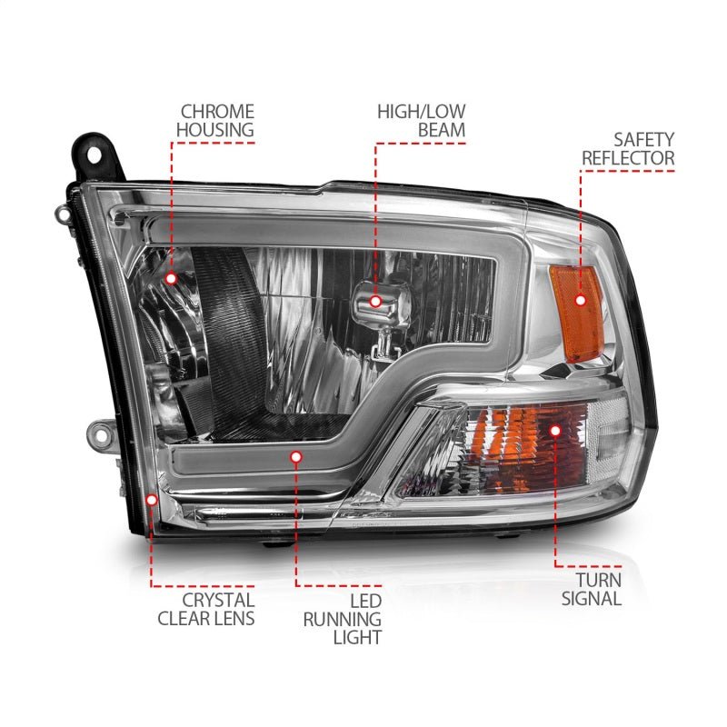 ANZO - ANZO 2009-2018 Dodge Ram 1500/ 2500/ 3500 Crystal Headlights w/ Light Bar Chrome Housing - Demon Performance