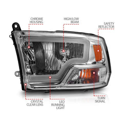 ANZO - ANZO 2009-2018 Dodge Ram 1500/ 2500/ 3500 Crystal Headlights w/ Light Bar Chrome Housing - Demon Performance